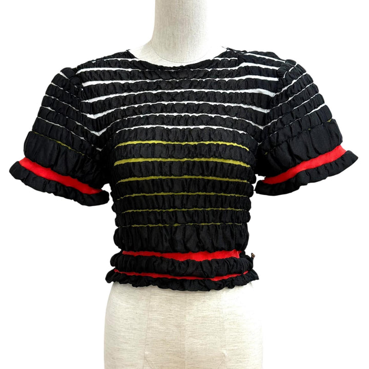 Pristine LOUIS VUITTON tops Shirred cropped short-sleeved top black Nylon XS