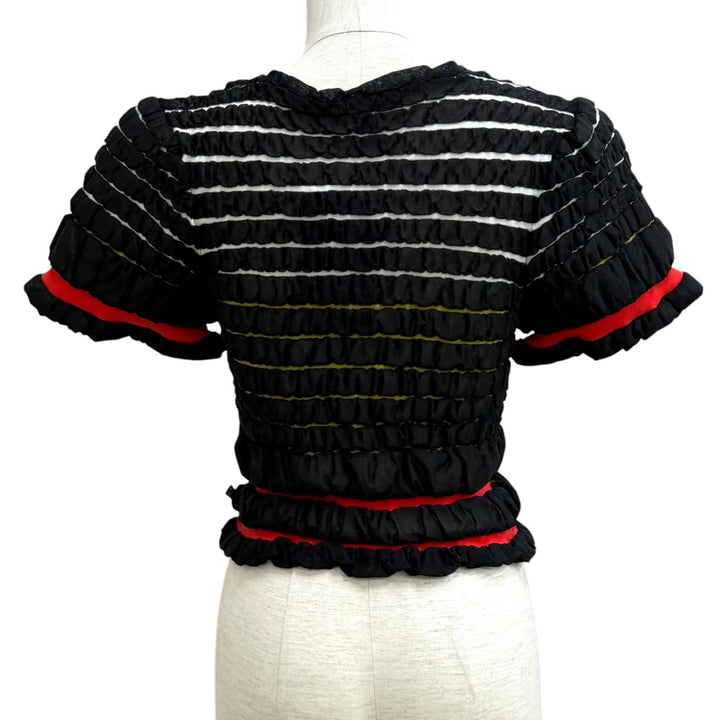 Pristine LOUIS VUITTON tops Shirred cropped short-sleeved top black Nylon M