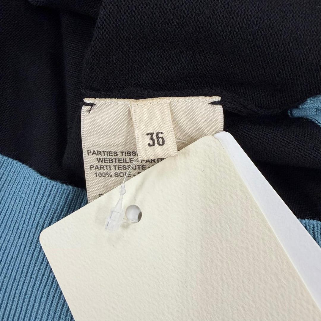 Pristine HERMES Short sleeve knit twill laine Blue silk Women 36 4H2802DT