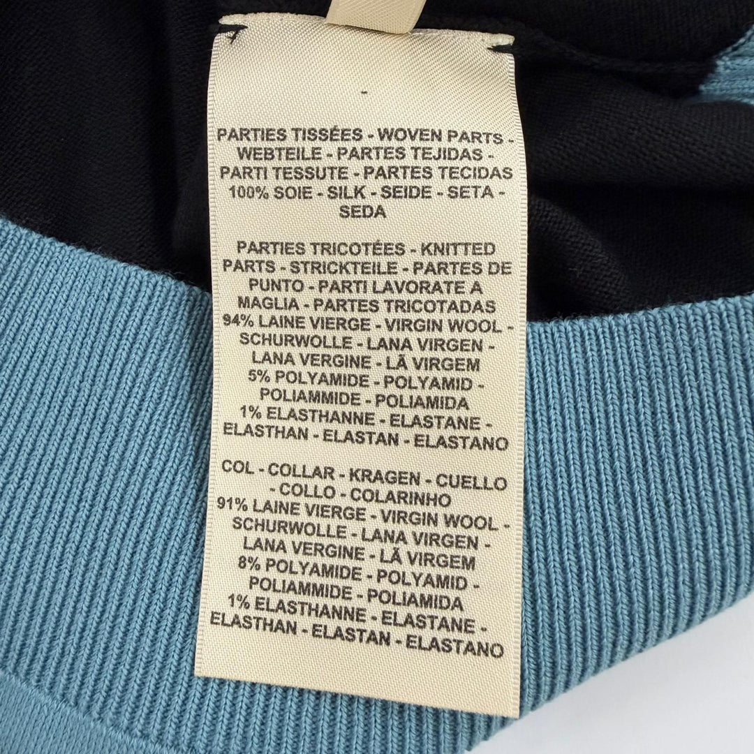 Pristine HERMES Short sleeve knit twill laine Blue silk Women 36 4H2802DT