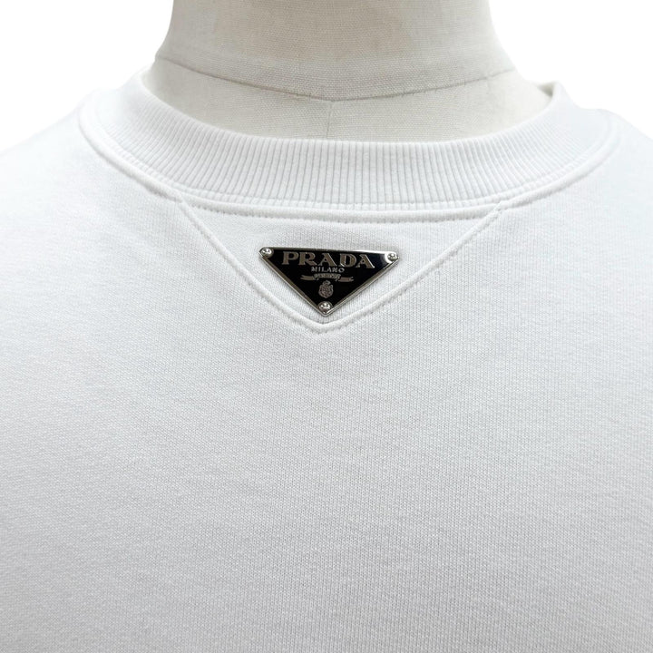 Great PRADA sweat Triangle Logo Triangle Plate Pullover white mens S UJL26A