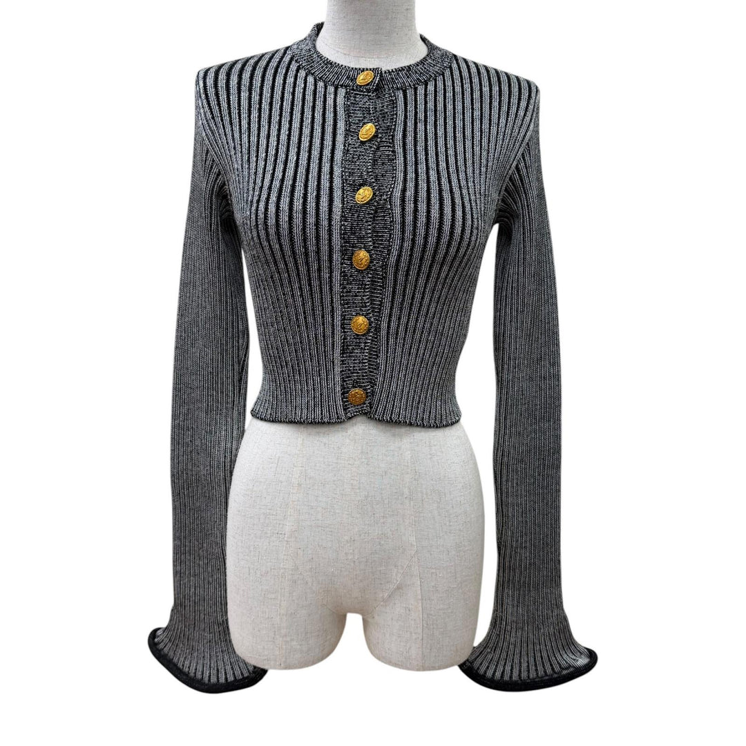 Excellent LOUIS VUITTON cardigan LV logo button trumpet sleeve long-sleeve XS