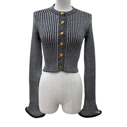 Excellent LOUIS VUITTON cardigan LV logo button trumpet sleeve long-sleeve XS