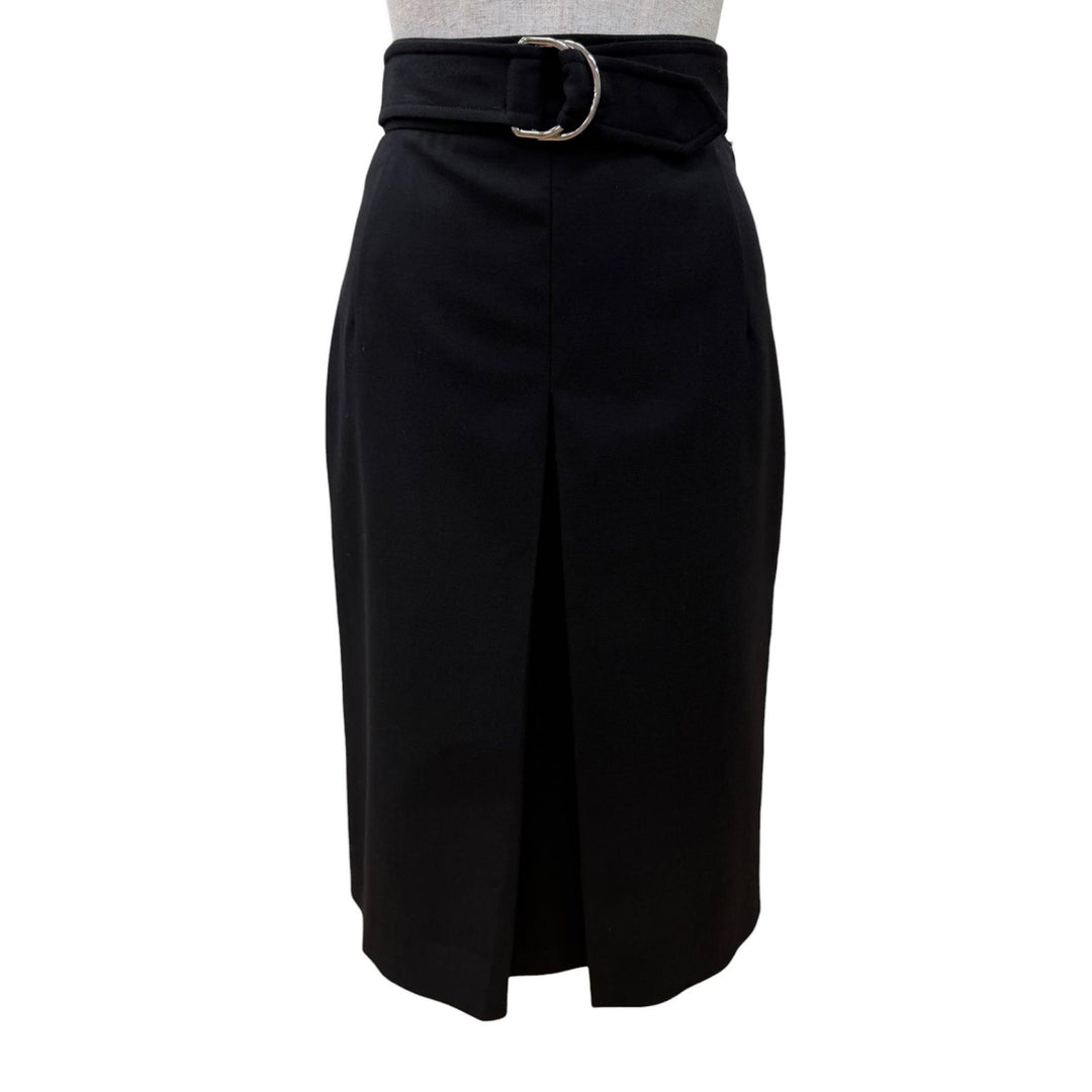 Excellent HERMES skirt Belt design Knee length black wool Women 34 2H0304DN
