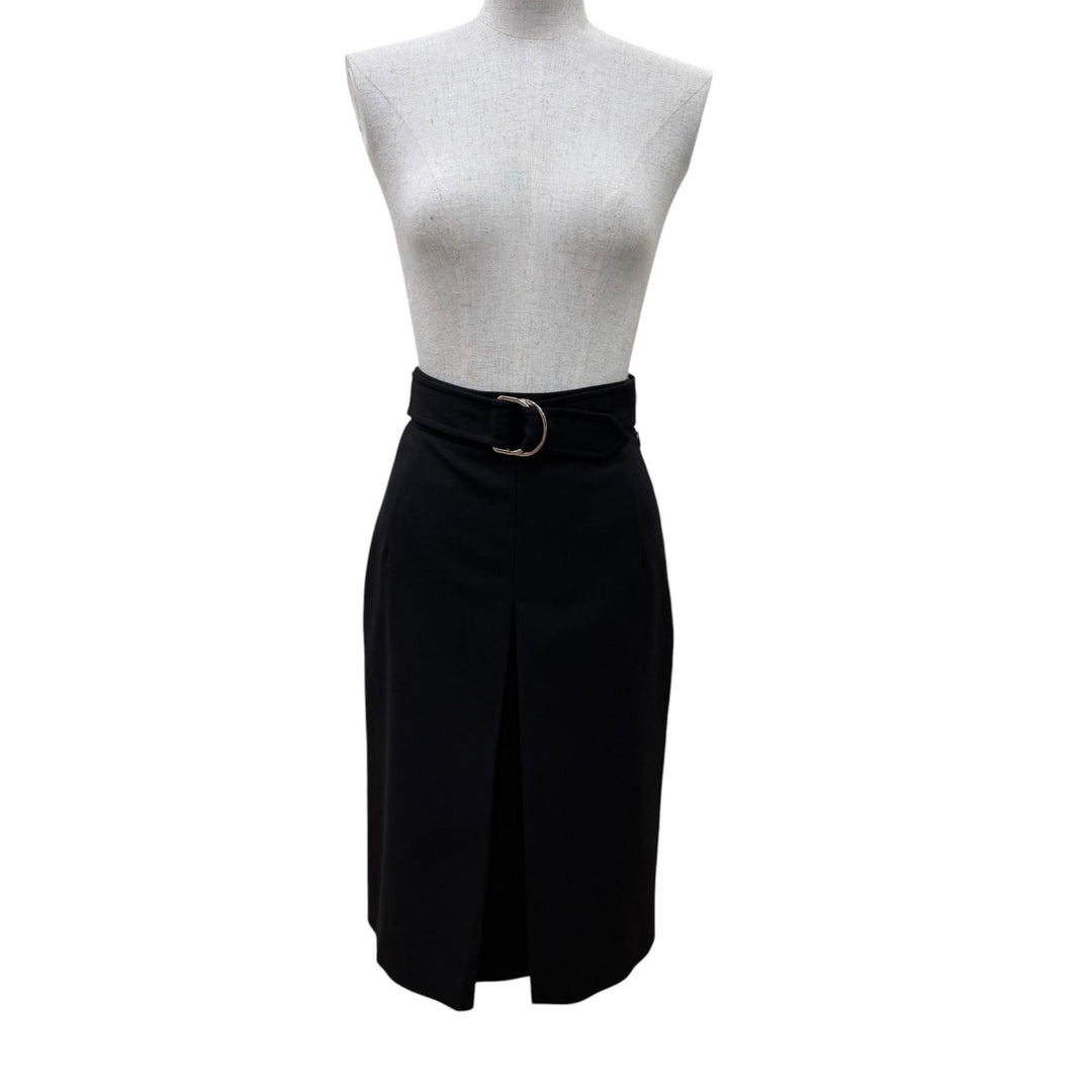 Excellent HERMES skirt Belt design Knee length black wool Women 34 2H0304DN