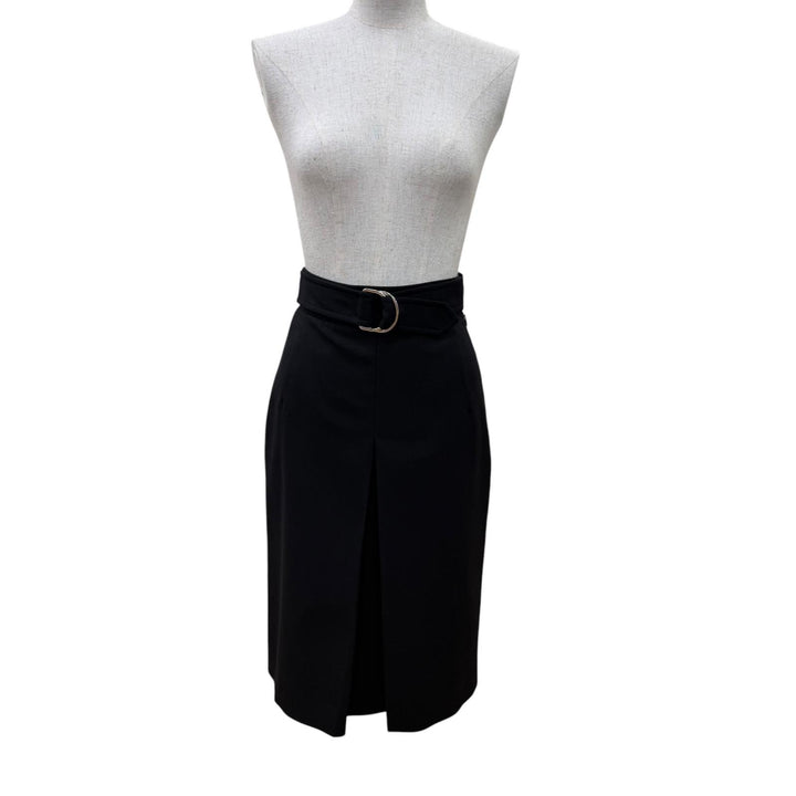Excellent HERMES skirt Belt design Knee length black wool Women 34 2H0304DN
