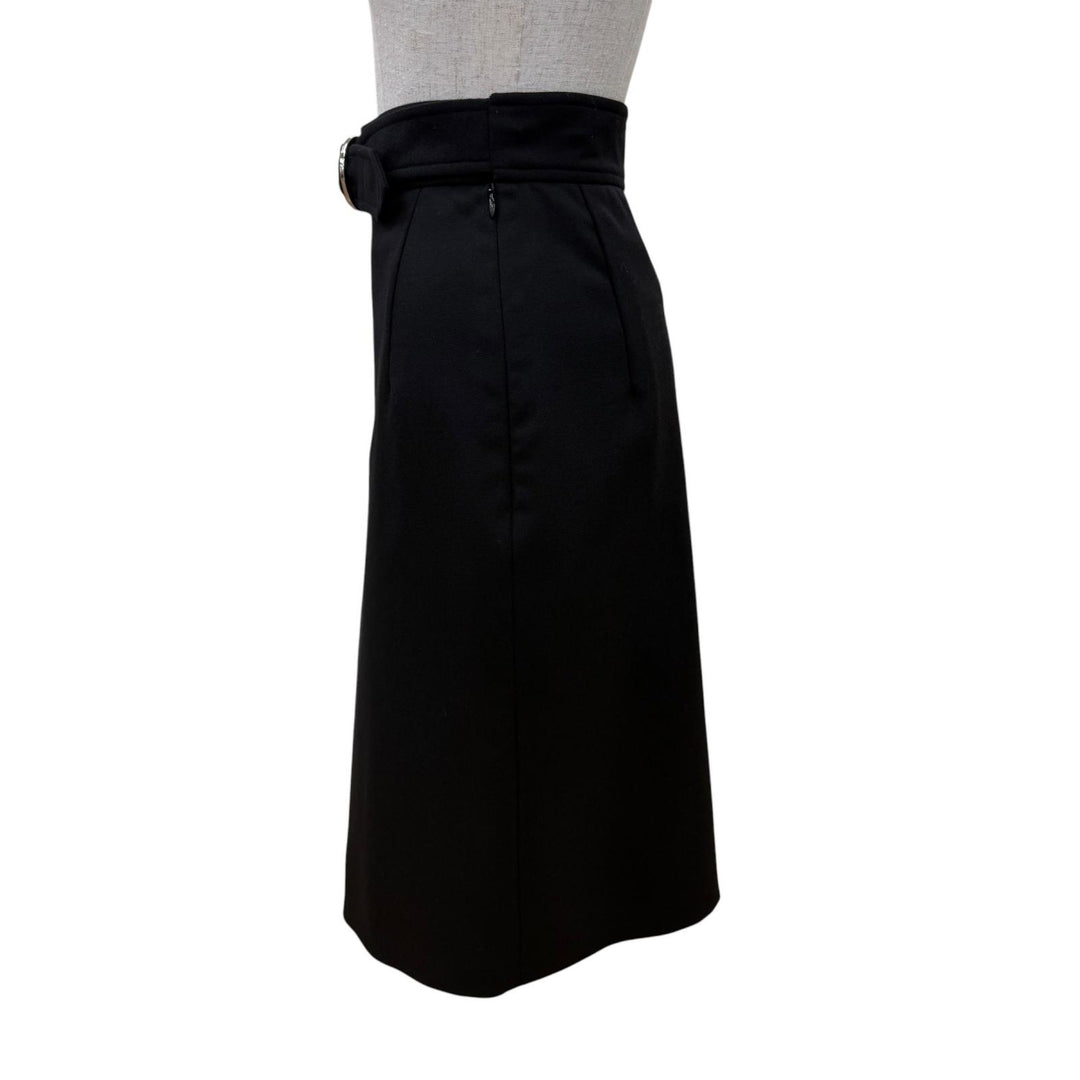 Excellent HERMES skirt Belt design Knee length black wool Women 34 2H0304DN