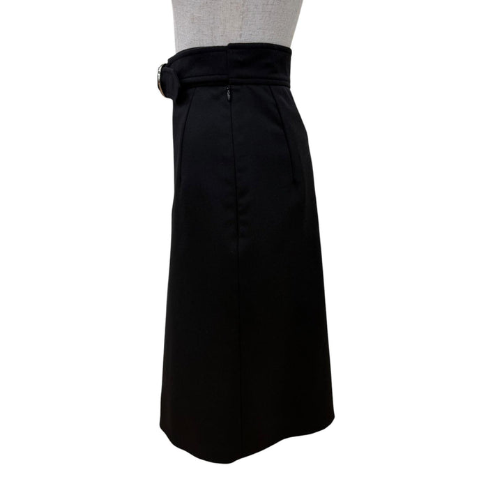 Excellent HERMES skirt Belt design Knee length black wool Women 34 2H0304DN