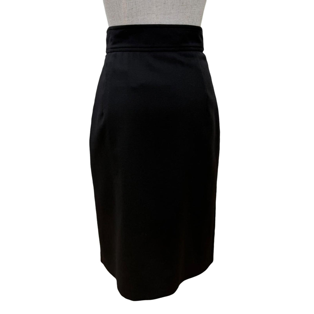 Excellent HERMES skirt Belt design Knee length black wool Women 34 2H0304DN