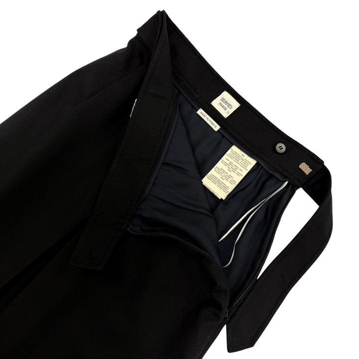 Excellent HERMES skirt Belt design Knee length black wool Women 34 2H0304DN