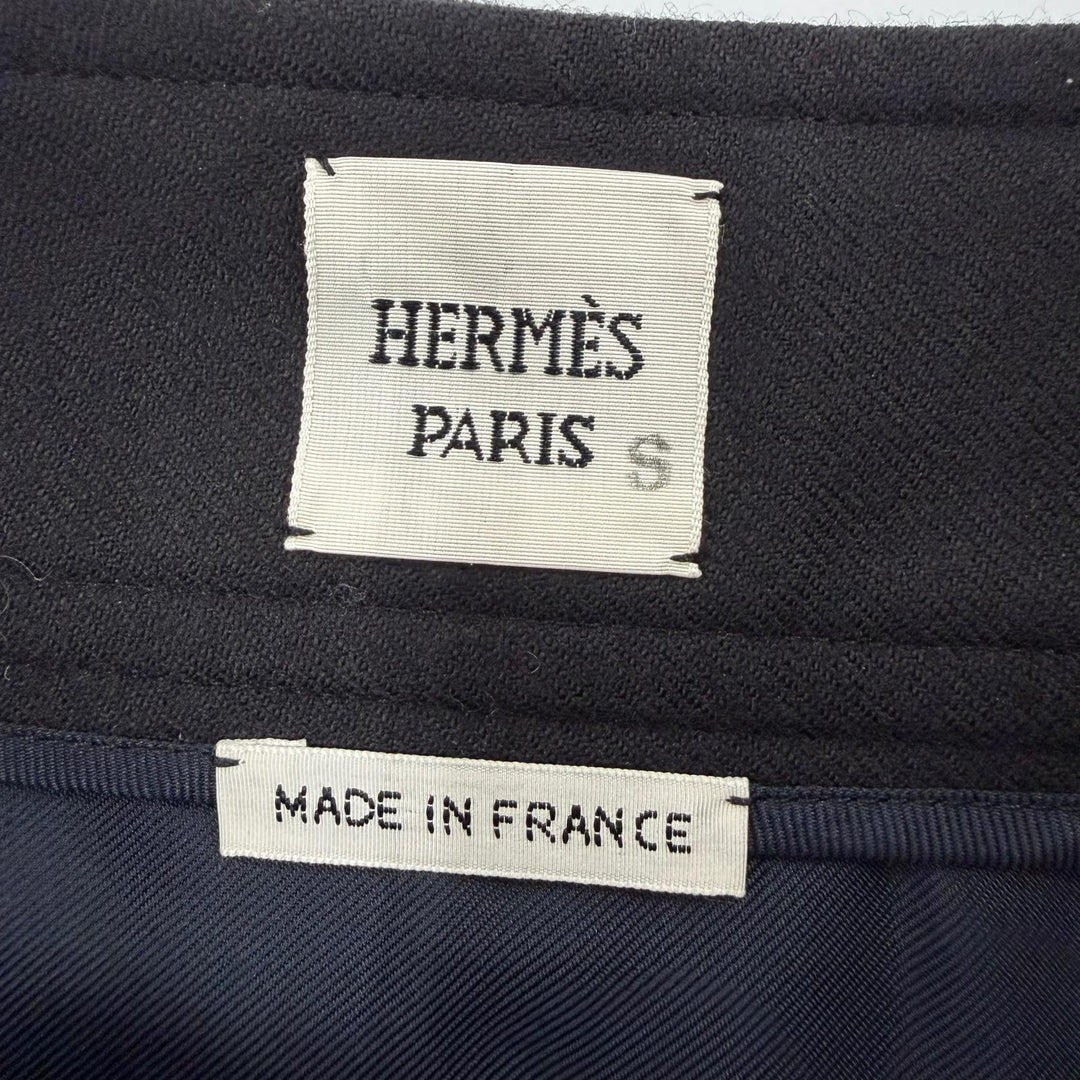 Excellent HERMES skirt Belt design Knee length black wool Women 34 2H0304DN