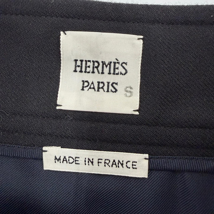 Excellent HERMES skirt Belt design Knee length black wool Women 34 2H0304DN