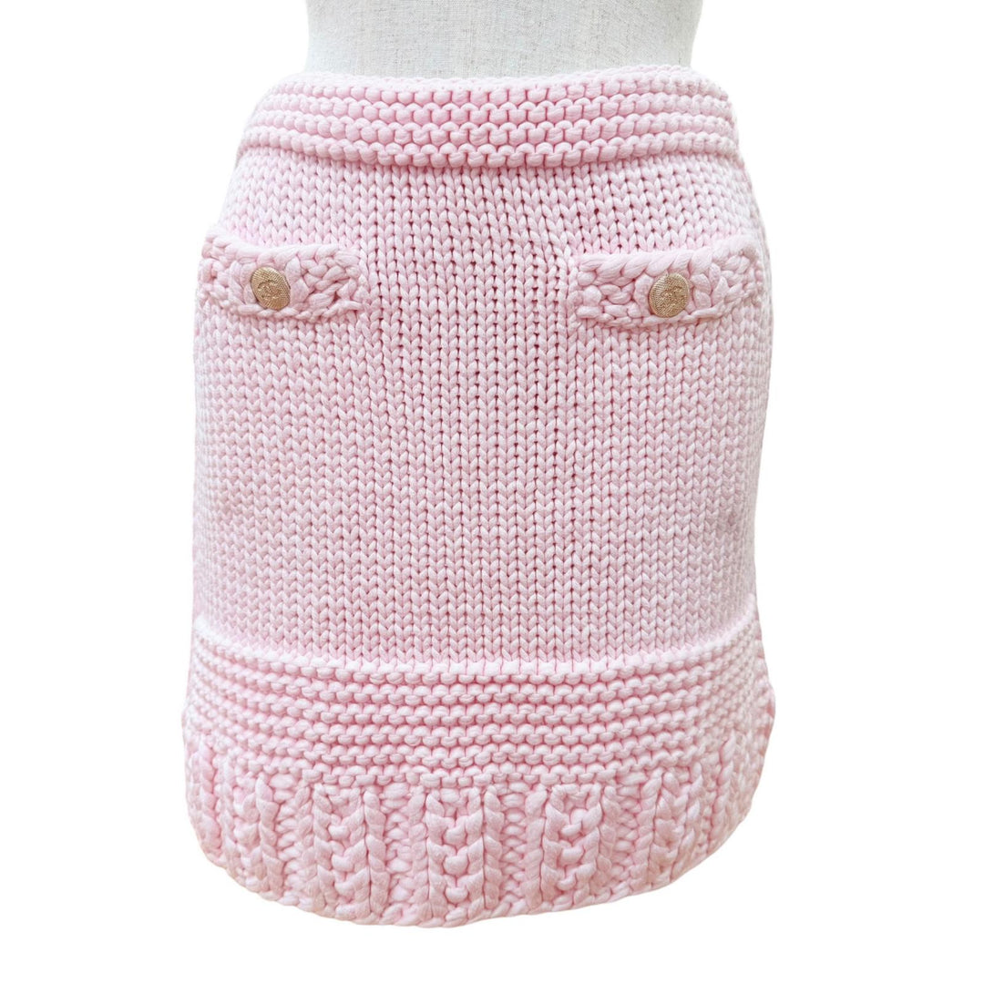 Excellent CHANEL skirt COCO Mark Metal Button Knit pink cotton Women 34 P72808