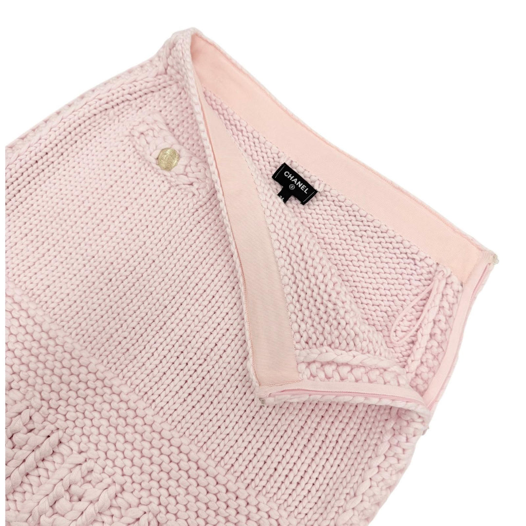 Excellent CHANEL skirt COCO Mark Metal Button Knit pink cotton Women 34 P72808