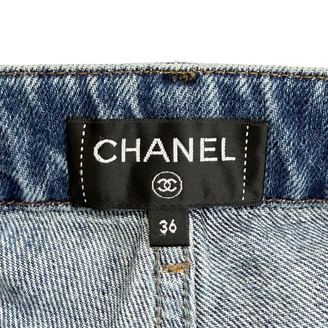 Great CHANEL Denim pants Painted COCO Mark Hem Zip Skinny Jeans 36 P55668V42002
