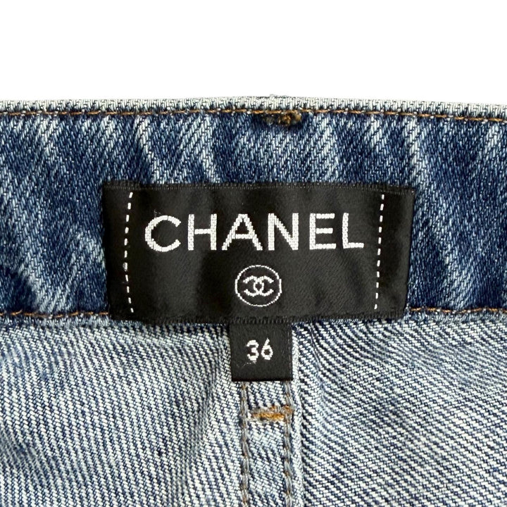 Great CHANEL Denim pants Painted COCO Mark Hem Zip Skinny Jeans 36 P55668V42002