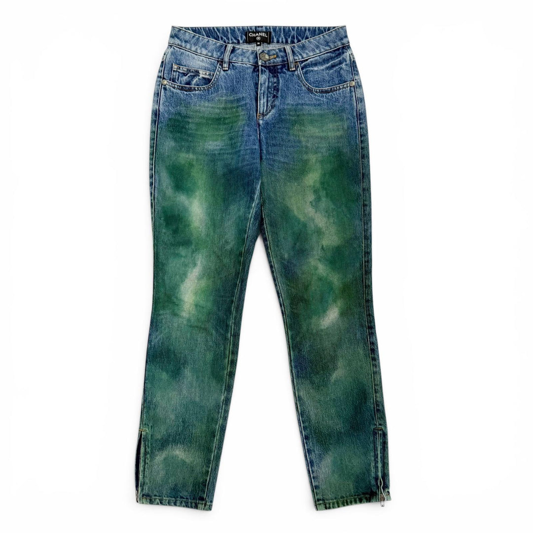 Great CHANEL Denim pants Painted COCO Mark Hem Zip Skinny Jeans 36 P55668V42002