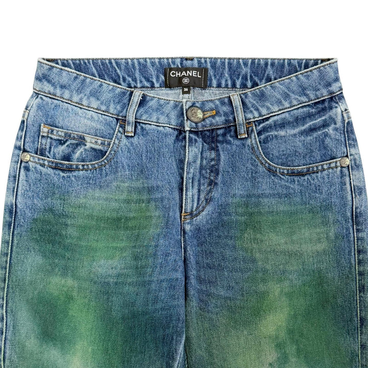 Great CHANEL Denim pants Painted COCO Mark Hem Zip Skinny Jeans 36 P55668V42002
