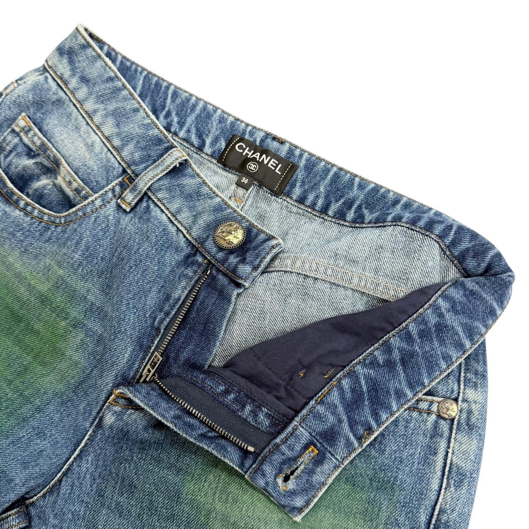 Great CHANEL Denim pants Painted COCO Mark Hem Zip Skinny Jeans 36 P55668V42002