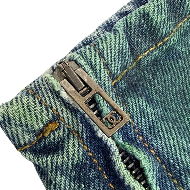 Great CHANEL Denim pants Painted COCO Mark Hem Zip Skinny Jeans 36 P55668V42002