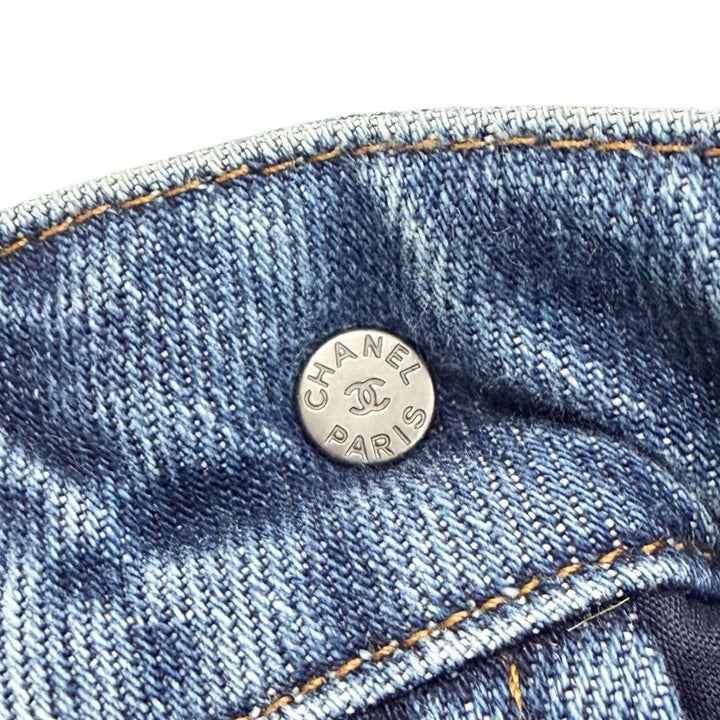 Great CHANEL Denim pants Painted COCO Mark Hem Zip Skinny Jeans 36 P55668V42002