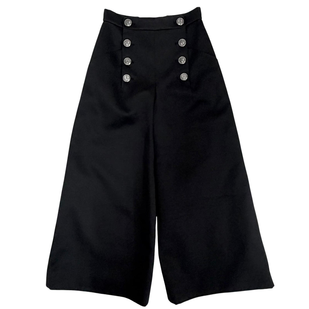 Excellent CHANEL Wide pants Anchor Button black cotton Women P59395V36806 34