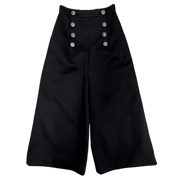 Excellent CHANEL Wide pants Anchor Button black cotton Women P59395V36806 34