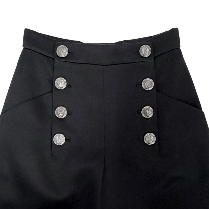 Excellent CHANEL Wide pants Anchor Button black cotton Women P59395V36806 34