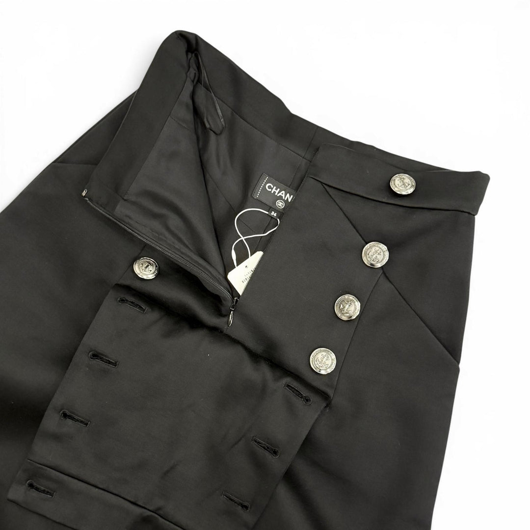 Excellent CHANEL Wide pants Anchor Button black cotton Women P59395V36806 34