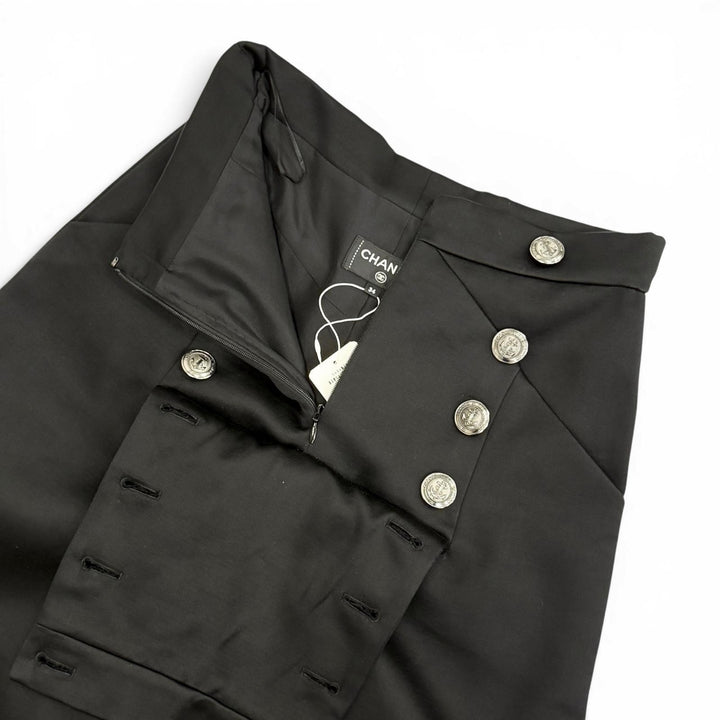 Excellent CHANEL Wide pants Anchor Button black cotton Women P59395V36806 34