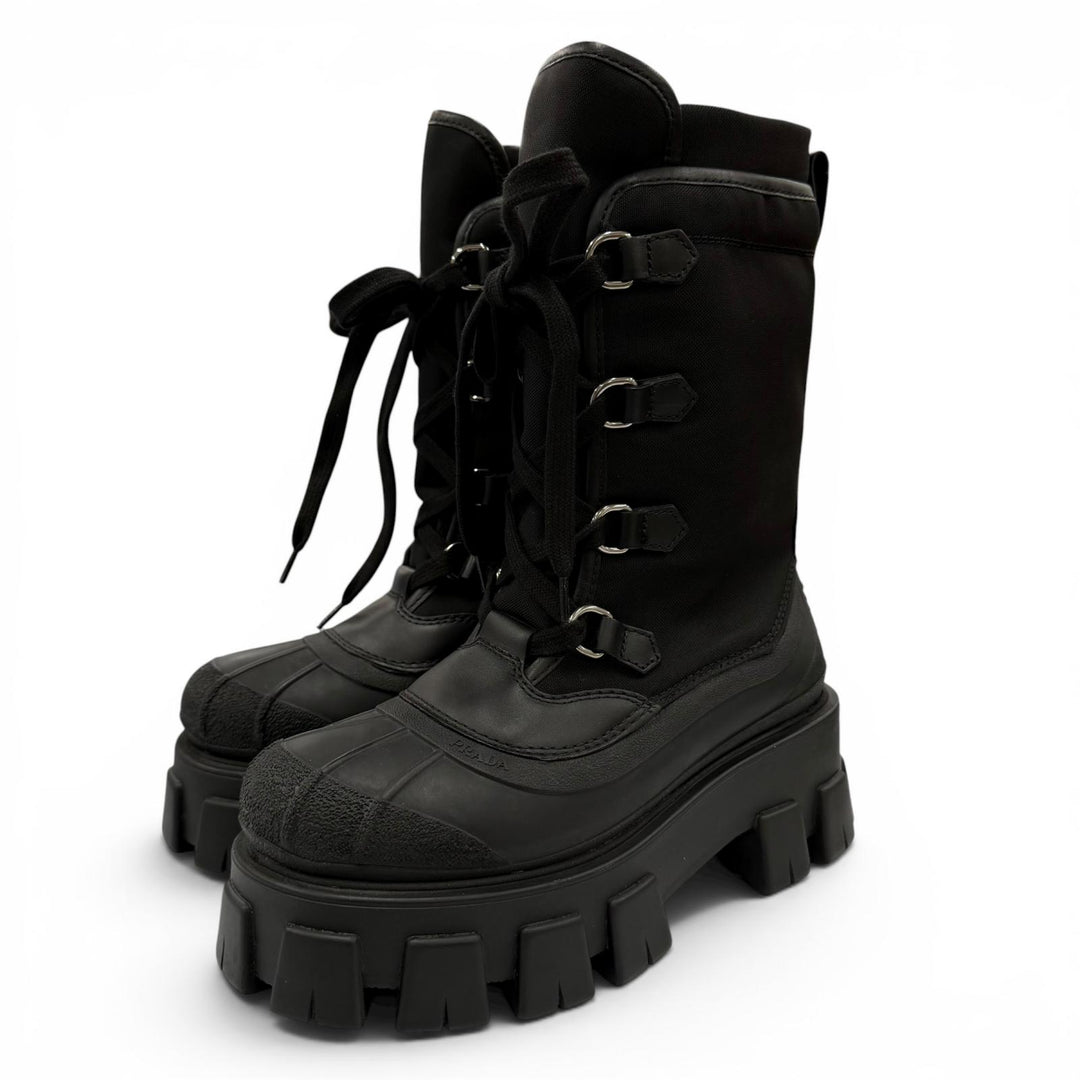 Pristine PRADA short boots monolith Logo lace-up boots black Women 36 1U363M