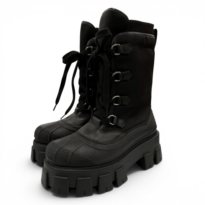Pristine PRADA short boots monolith Logo lace-up boots black Women 36 1U363M