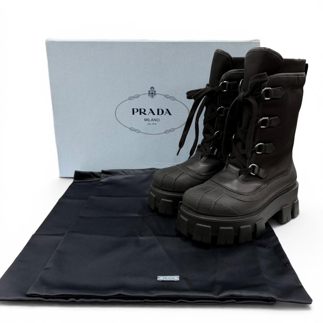 Pristine PRADA short boots monolith Logo lace-up boots black Women 36 1U363M