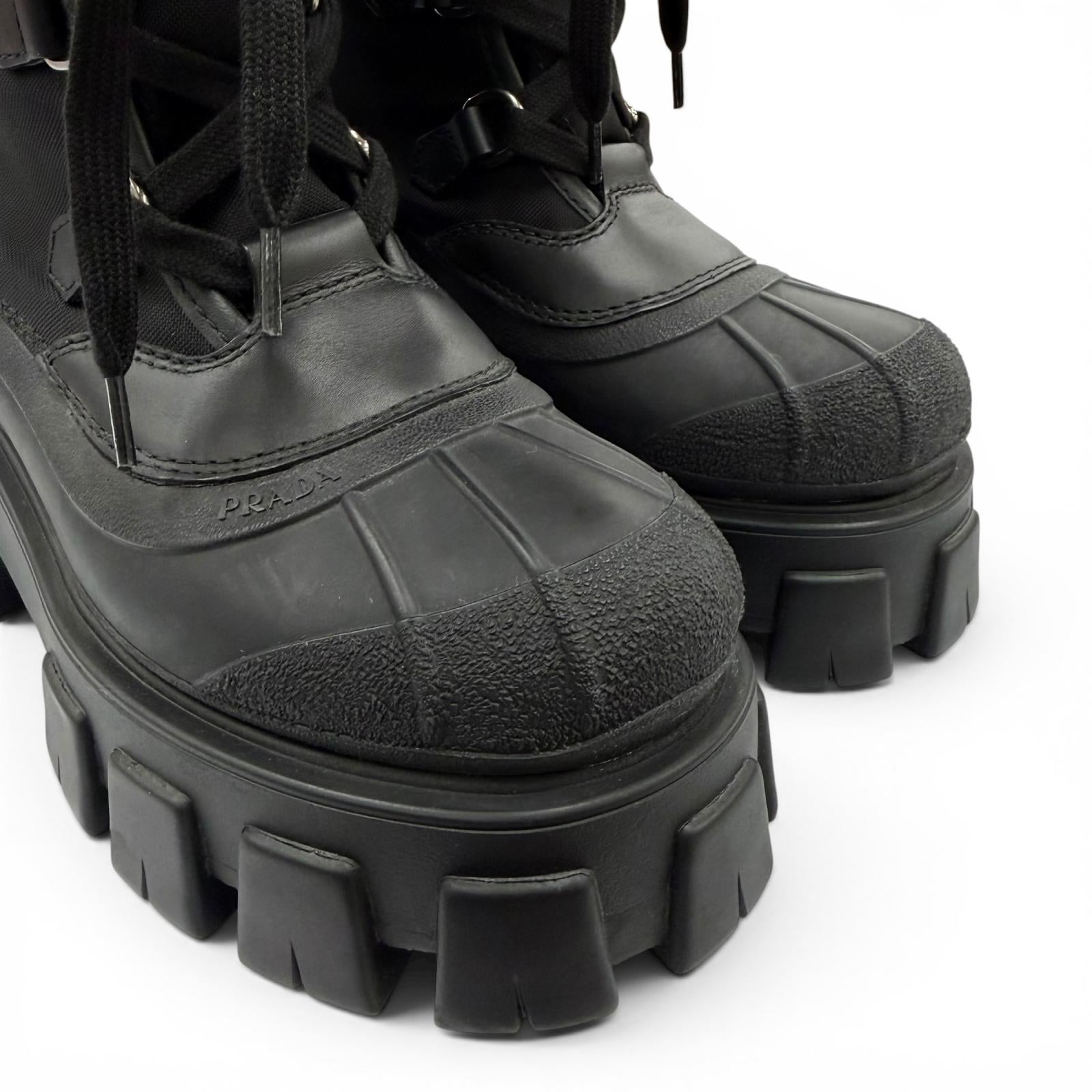 Pristine PRADA short boots monolith Logo lace-up boots black Women
