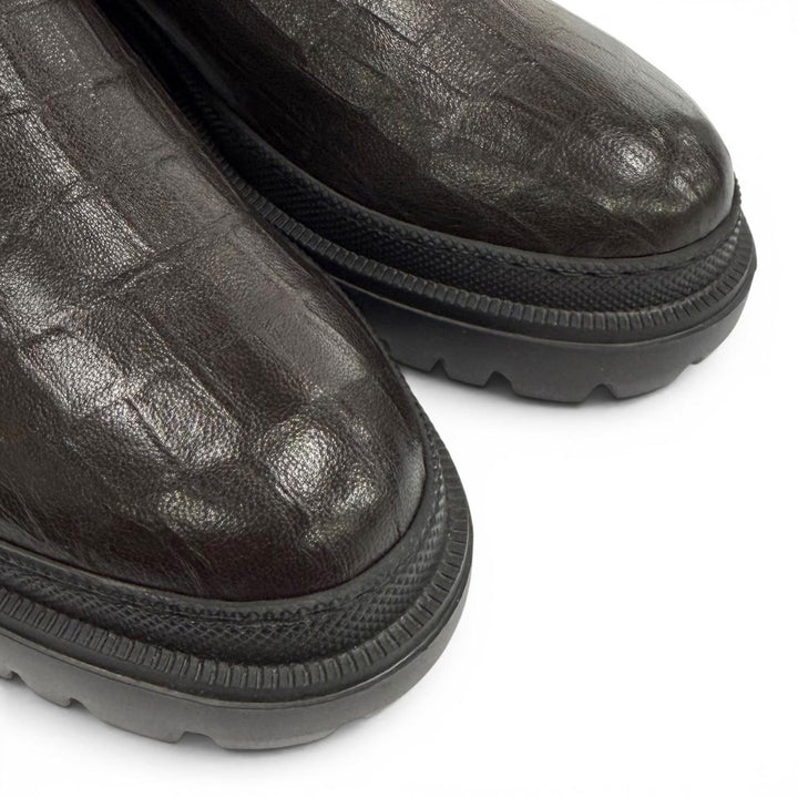 Pristine Brunello Cucinelli short boots Croco embossed Brown leather Women