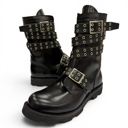Pristine ORIMI boots STRAPPED BIKER BOOTS Belt design biker black leather 42
