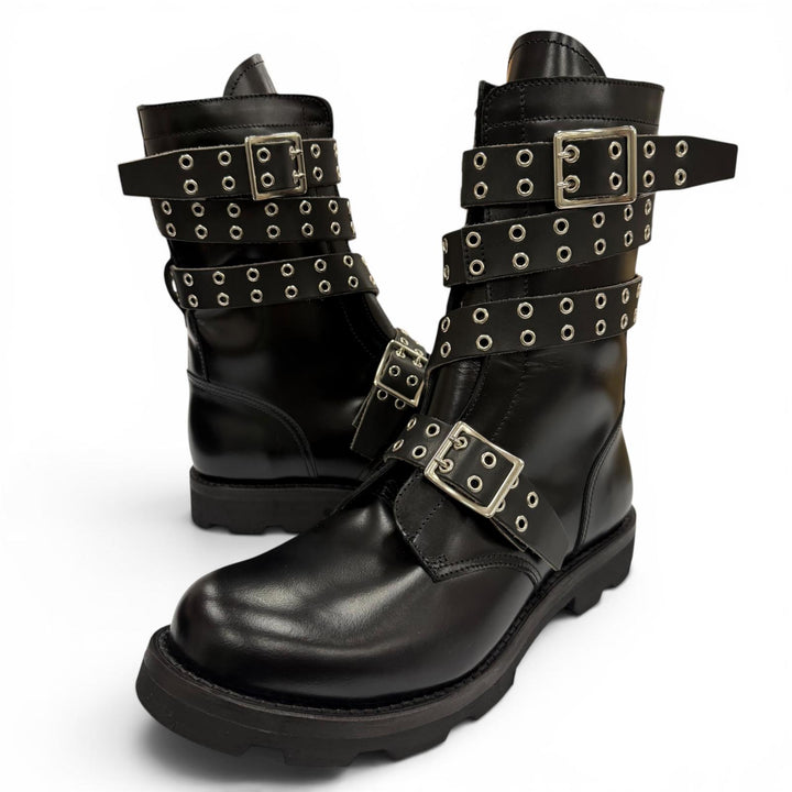 Pristine ORIMI boots STRAPPED BIKER BOOTS Belt design biker black leather 42