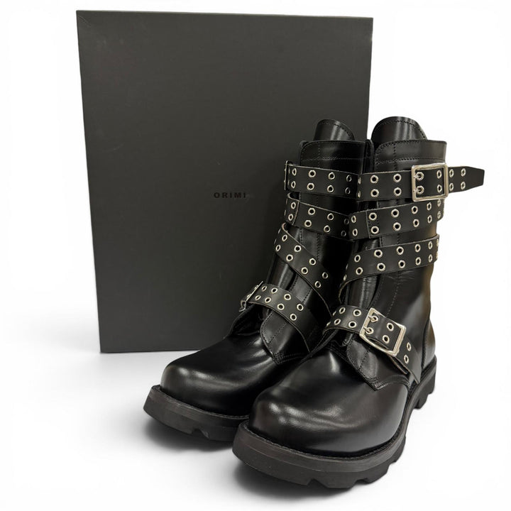 Pristine ORIMI boots STRAPPED BIKER BOOTS Belt design biker black leather 42