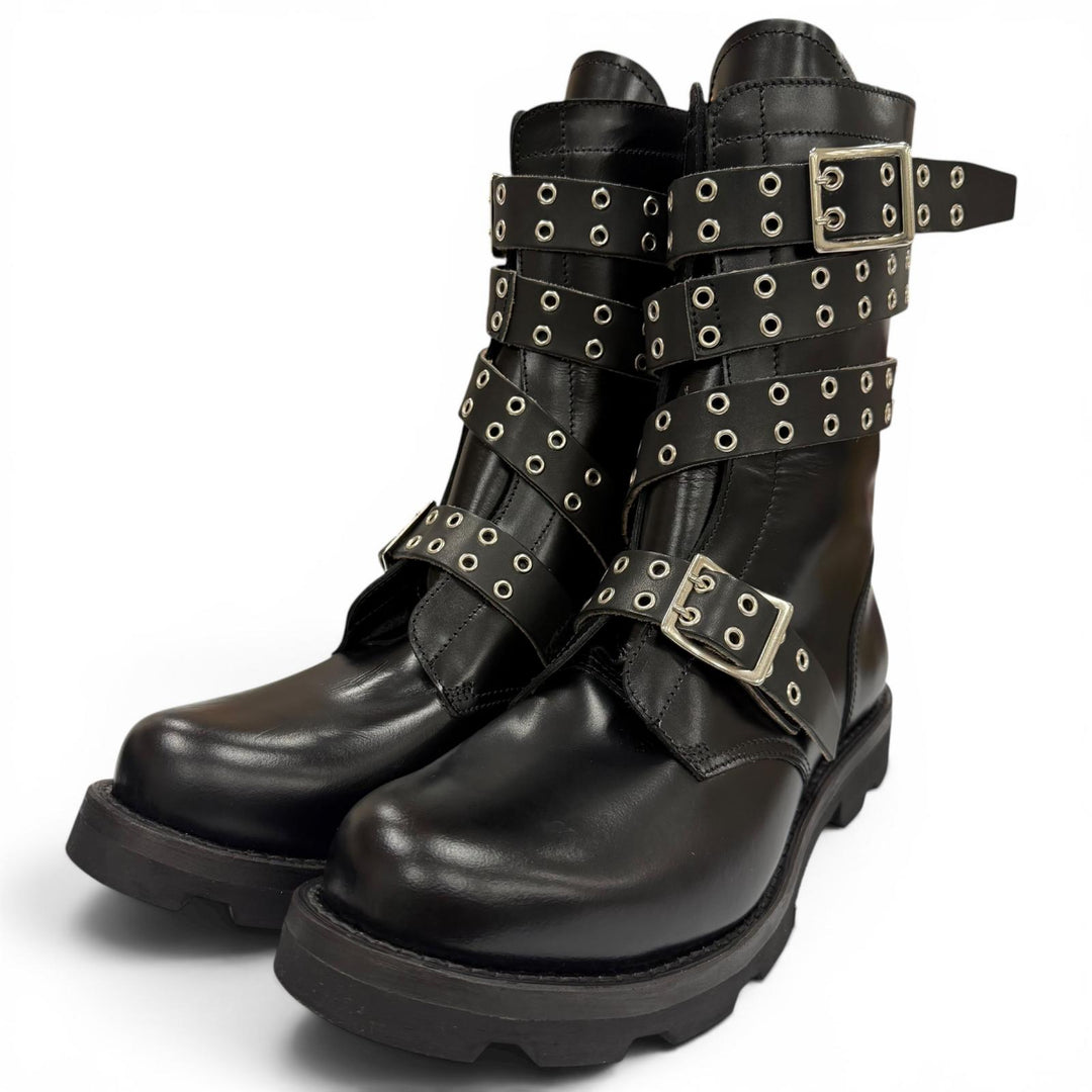 Pristine ORIMI boots STRAPPED BIKER BOOTS Belt design biker black leather 42