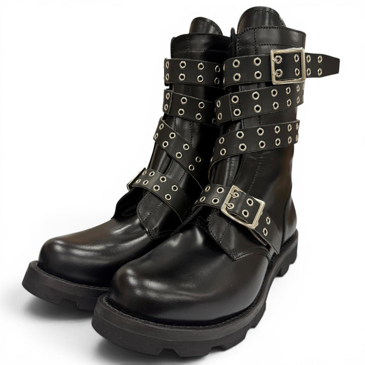 Pristine ORIMI boots STRAPPED BIKER BOOTS Belt design biker black leather 42