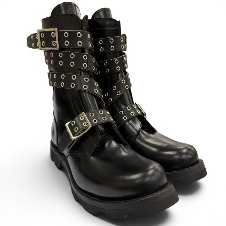 Pristine ORIMI boots STRAPPED BIKER BOOTS Belt design biker black leather 42