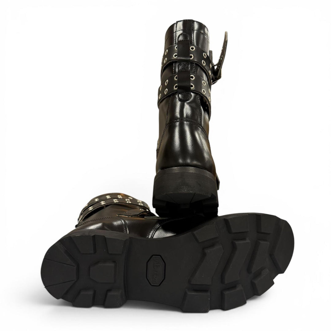 Pristine ORIMI boots STRAPPED BIKER BOOTS Belt design biker black leather 42