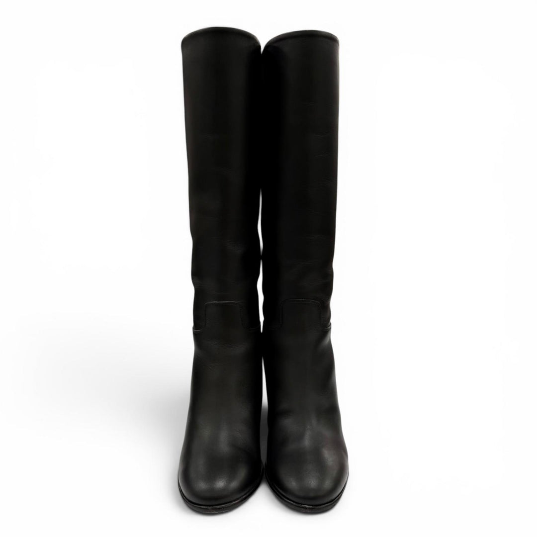 Great CHANEL Knee-high boots COCO Mark leather black leather Women 37.5 G32009