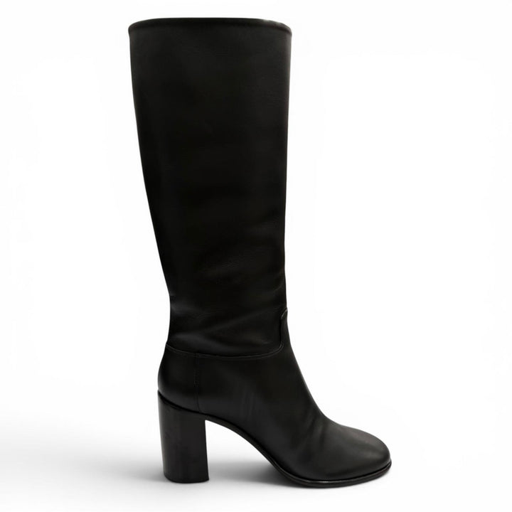 Great CHANEL Knee-high boots COCO Mark leather black leather Women 37.5 G32009