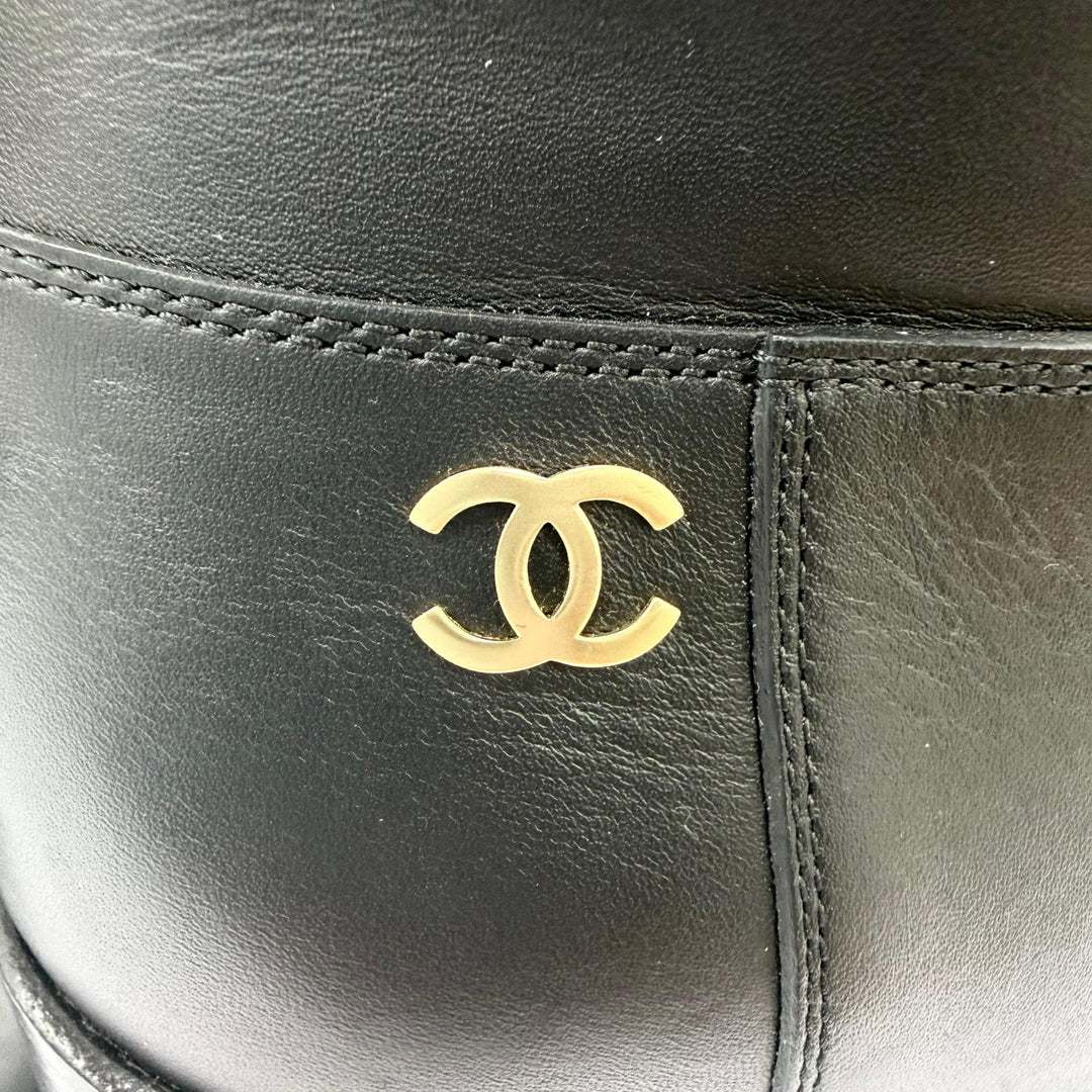 Great CHANEL Knee-high boots COCO Mark leather black leather Women 37.5 G32009
