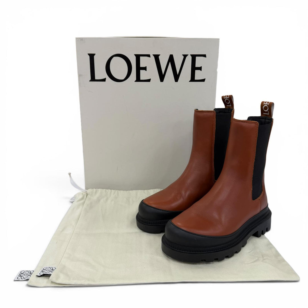 Excellent LOEWE short boots chelsea boots side gore boots Brown leather Women 35
