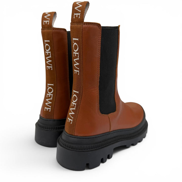 Excellent LOEWE short boots chelsea boots side gore boots Brown leather Women 35