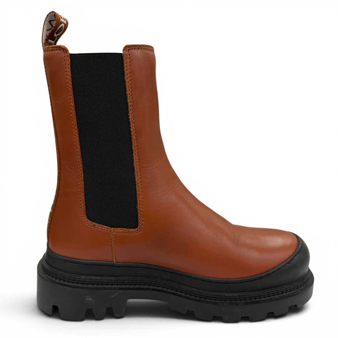 Excellent LOEWE short boots chelsea boots side gore boots Brown leather Women 35