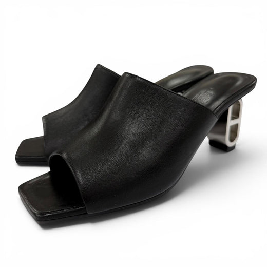 Excellent HERMES Sandals Iconic Chaine d'Ancre heel leather black Women 38