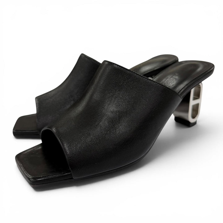 Excellent HERMES Sandals Iconic Chaine d'Ancre heel leather black Women 38